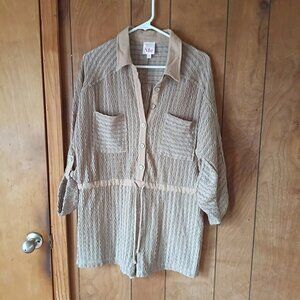 So Me Women's Brown Long Sleeve Drawstring Waist Romper Size M NWOT